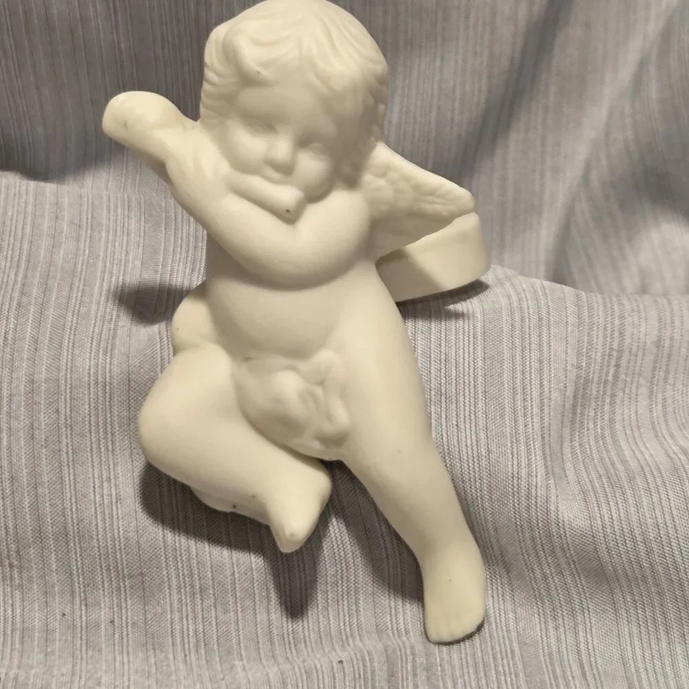 3" Partylite Cherub Candle Taper Huggers White Bisque Set of 2 - Picture 9 of 13